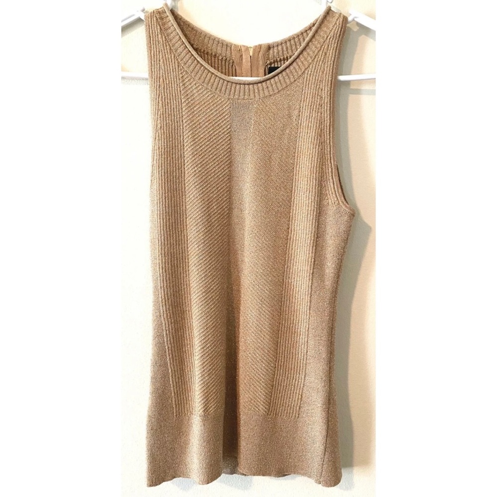 Gabrielle Union NY&Co Gold Shimmer Tank Metallic Full Zip Back Rib Knit Sz XS